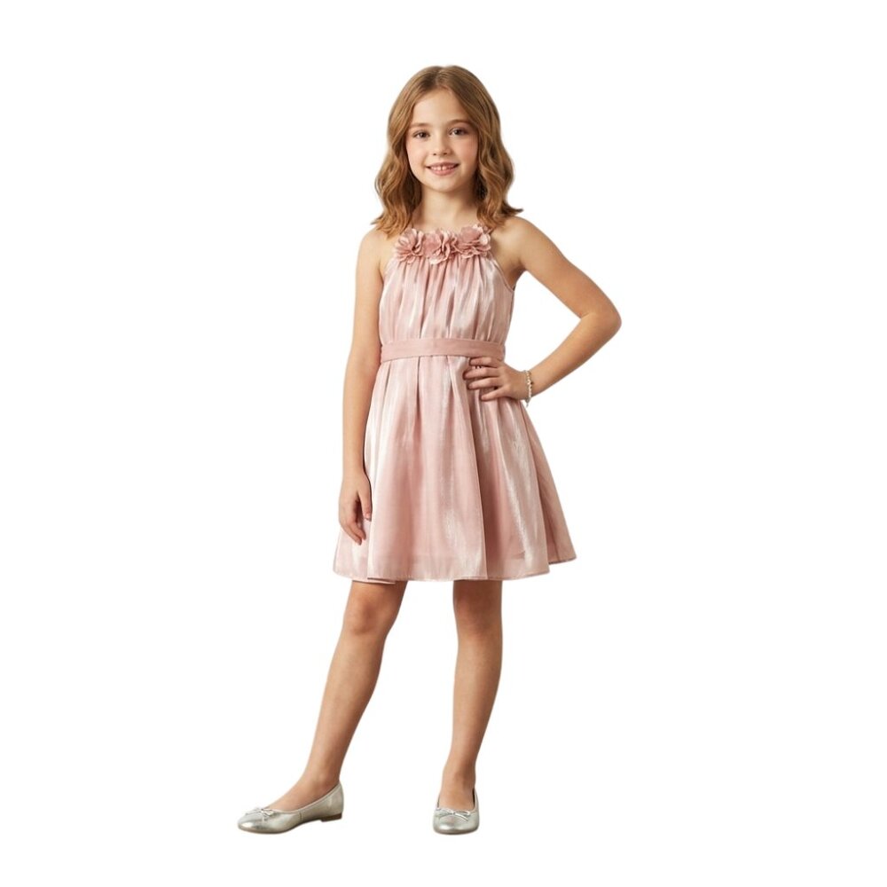 Peppermint Girls A-Line Sleeveless Pink Floral Dress - Peach